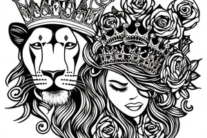 Lioness with a queens crown tattoo idea