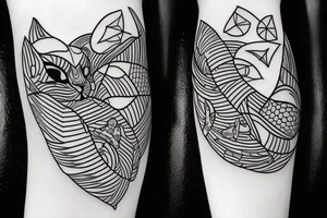 Weird cat licking flying fish tattoo idea