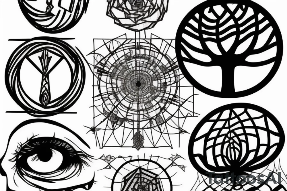 Geometry tree with a Fibonacci, an Eye of Providence and a skeleton tattoo idea