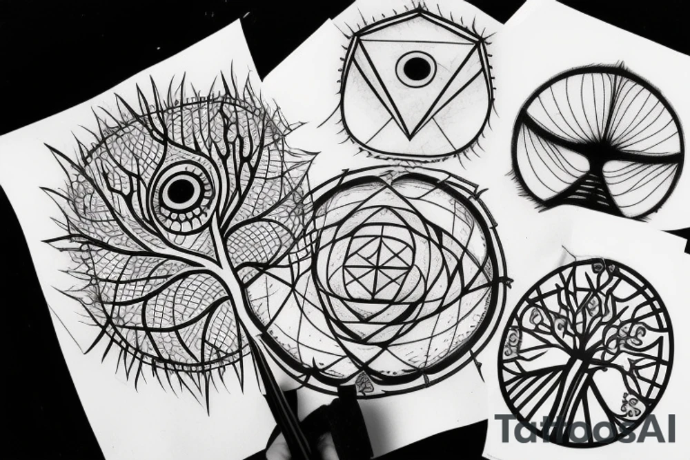 Geometry tree with a Fibonacci, an Eye of Providence and a skeleton tattoo idea