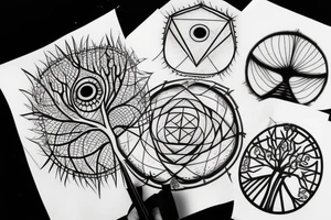 Geometry tree with a Fibonacci, an Eye of Providence and a skeleton tattoo idea