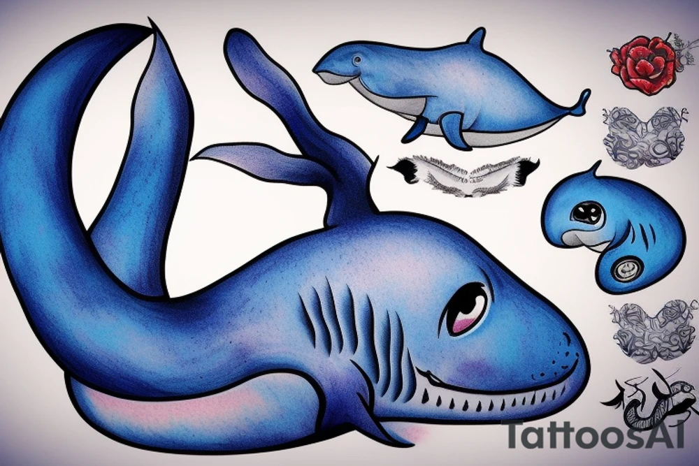 blue whale with shading tattoo idea