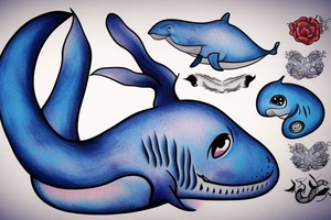 blue whale with shading tattoo idea