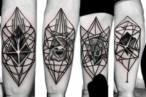 An Eye of Providence from the skull of a skeleton crossed by a tree tattoo idea