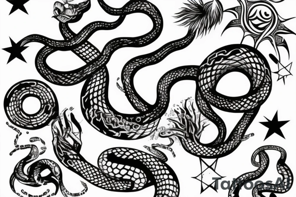 snake, twins, star, black tattoo idea