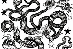 snake, twins, star, black tattoo idea