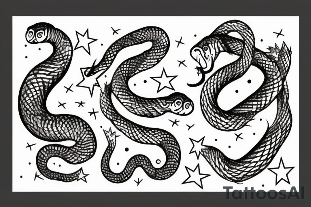 snake, twins, star, black tattoo idea