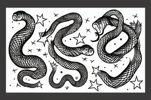 snake, twins, star, black tattoo idea