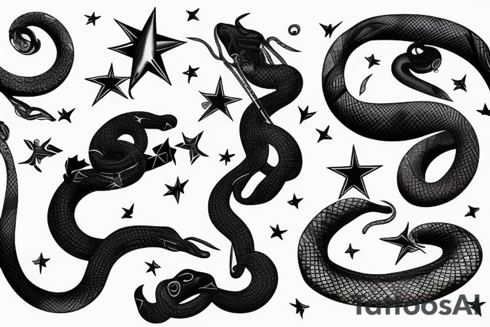 snake, gemini, star, black tattoo idea