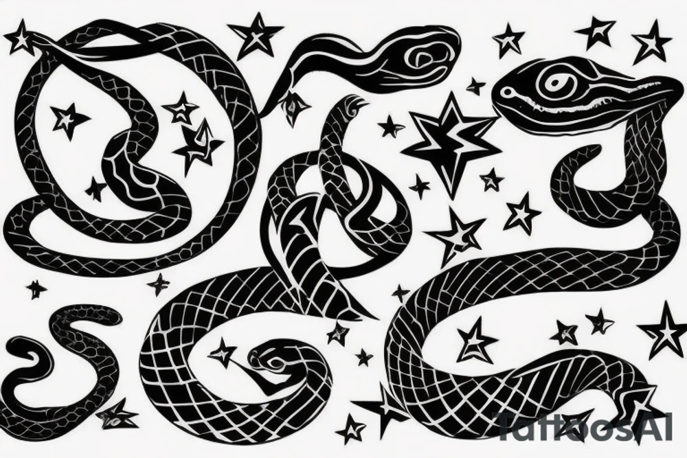 snake, gemini, star, black tattoo idea