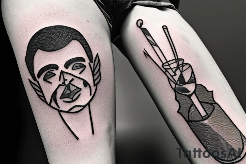 man in suit holding a martini glass tattoo idea