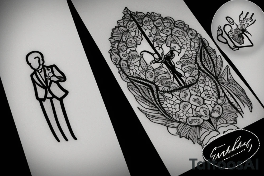 man in suit holding a martini glass tattoo idea