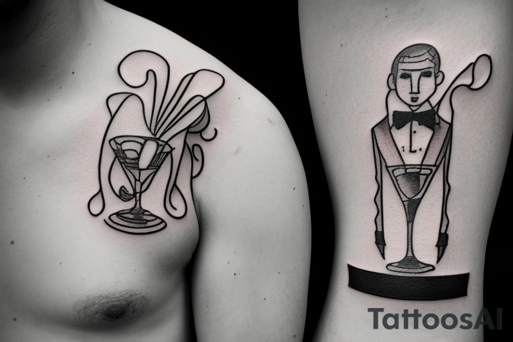 man in suit holding a martini glass tattoo idea
