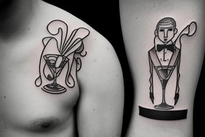 man in suit holding a martini glass tattoo idea