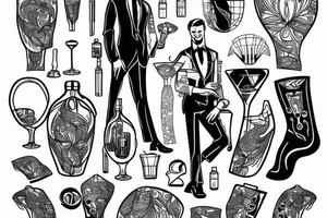 man in suit holding a martini glass tattoo idea