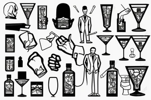 man in suit holding a martini glass tattoo idea