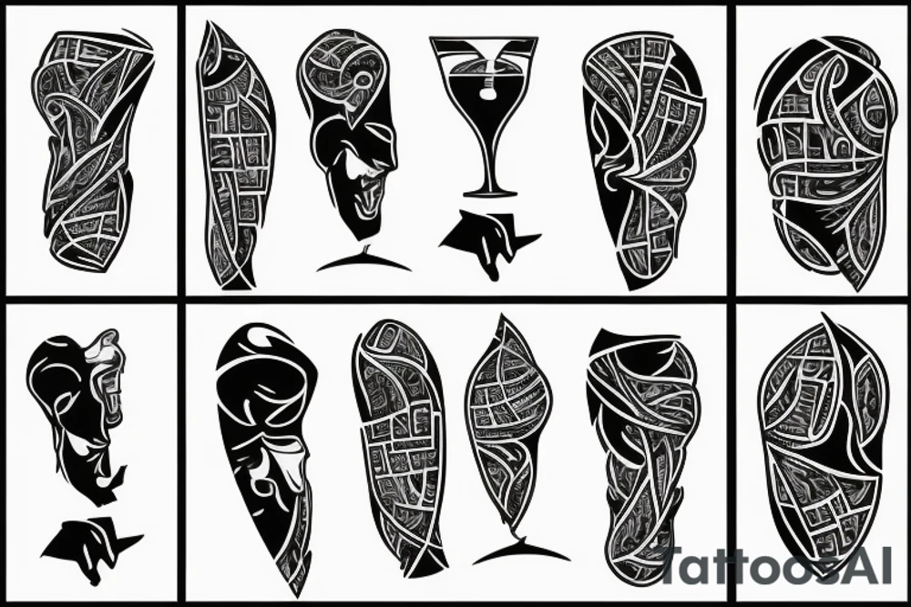 man in suit holding a martini glass tattoo idea