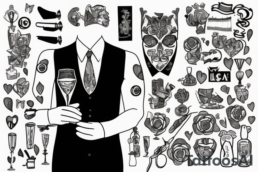 man in suit holding a martini glass tattoo idea