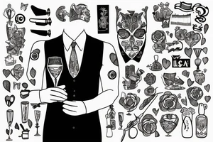 man in suit holding a martini glass tattoo idea