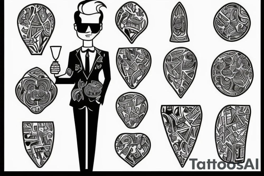 man in suit holding a martini glass tattoo idea