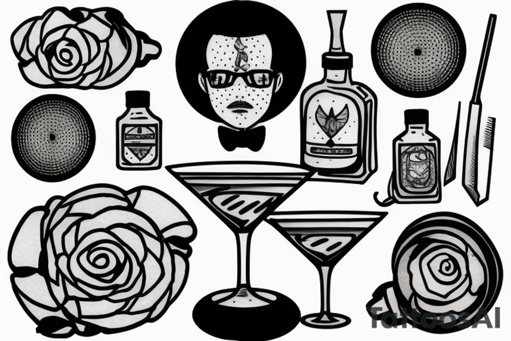 man in suit holding a martini glass tattoo idea