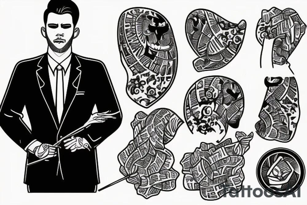 man in suit holding a martini glass tattoo idea