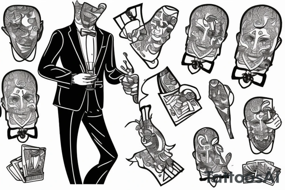 man in suit holding a martini glass tattoo idea