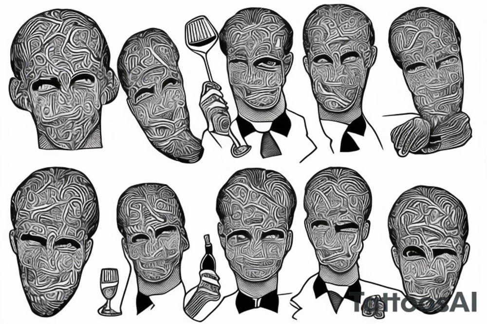 man in suit holding a martini glass tattoo idea