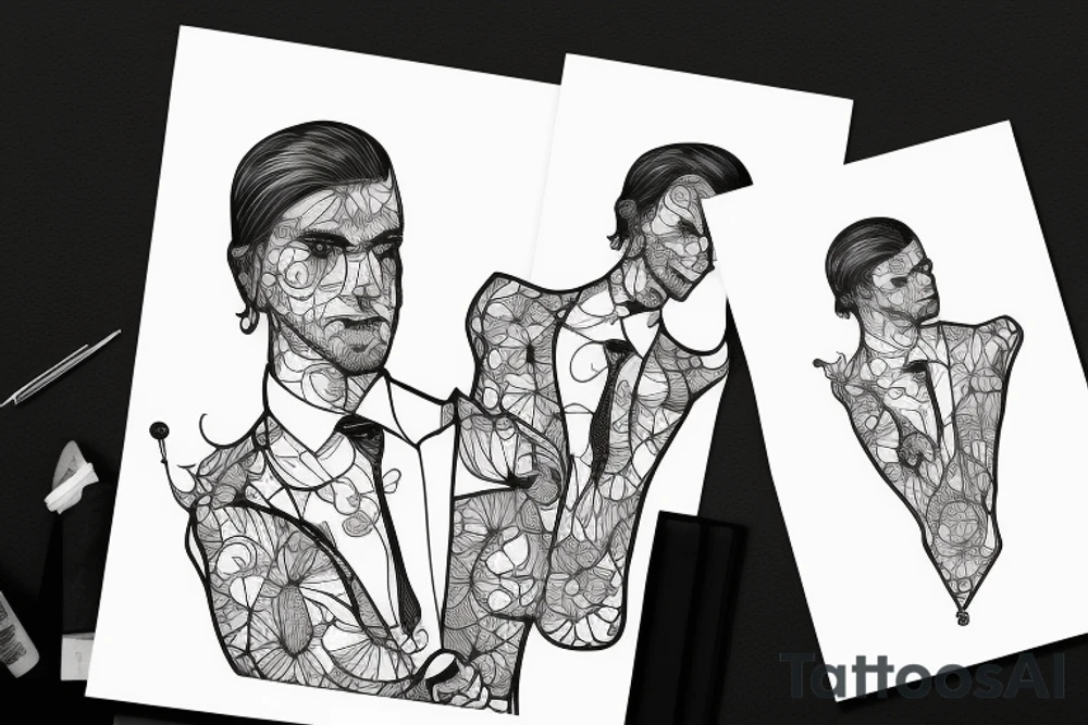 man in suit holding a martini glass tattoo idea