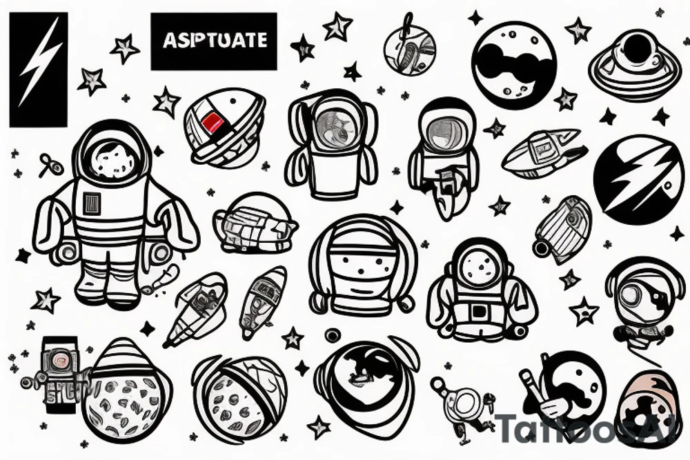 Two astronauts cartoon playing tattoo idea