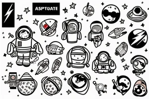 Two astronauts cartoon playing tattoo idea