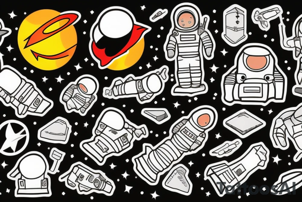 Two astronauts cartoon playing tattoo idea
