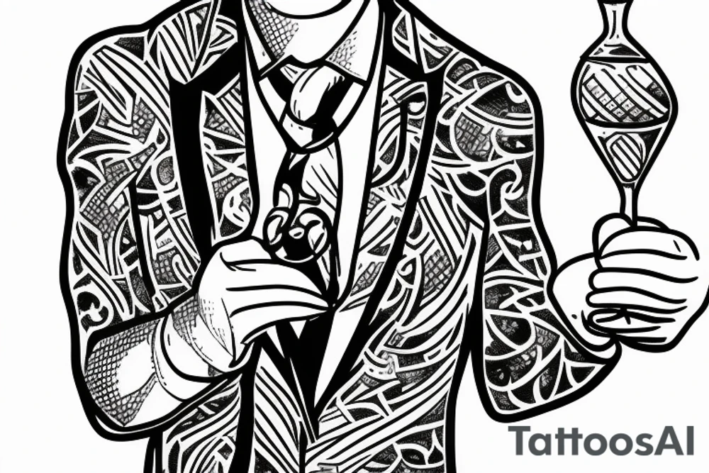 man in suit holding a martini glass tattoo idea