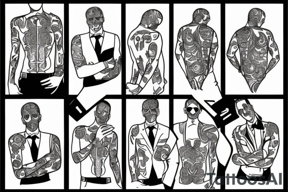 man in suit holding a martini glass tattoo idea