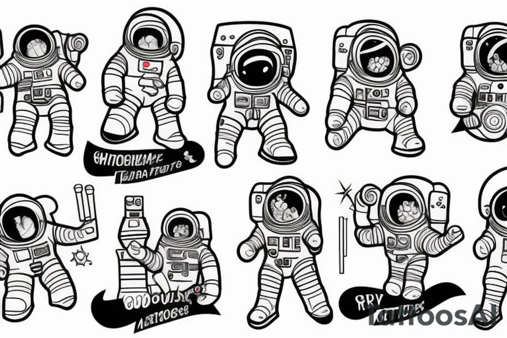 Two astronauts cartoon playing tattoo idea