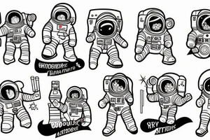 Two astronauts cartoon playing tattoo idea