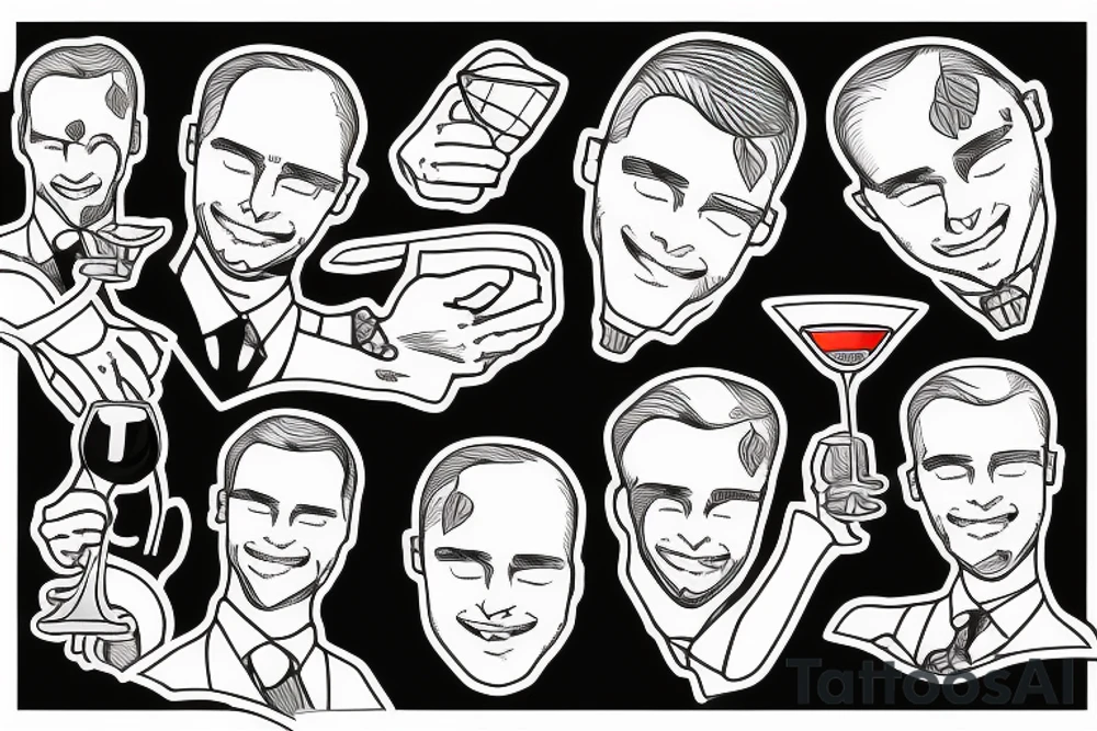 man in suit holding a martini glass tattoo idea