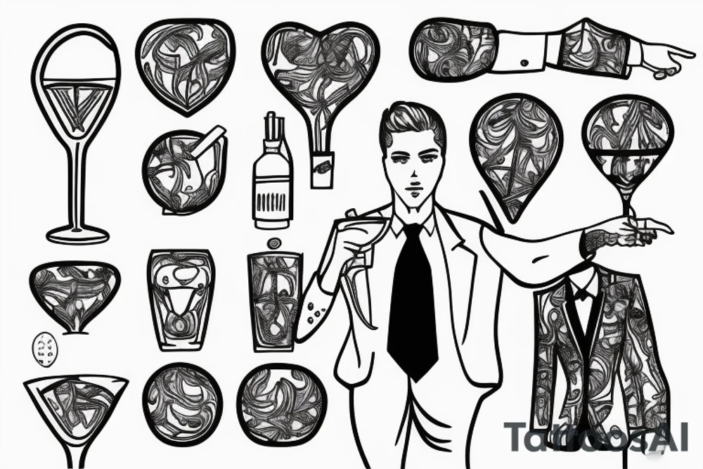 man in suit holding a martini glass tattoo idea