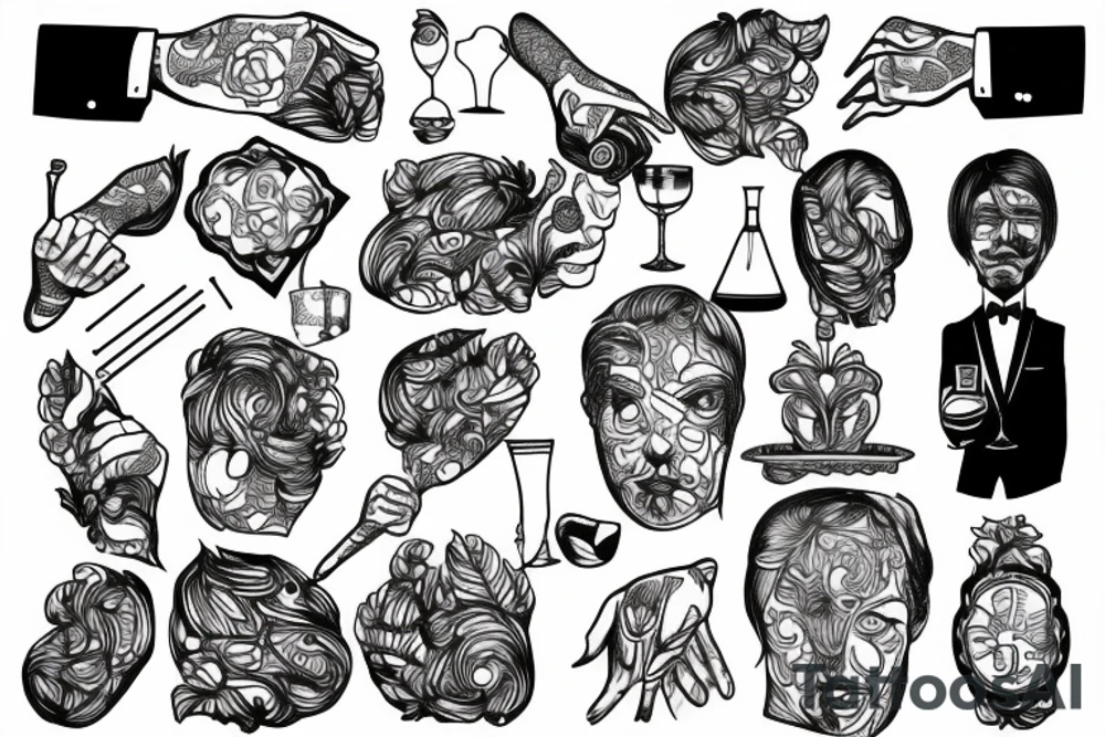 man in suit holding a martini glass tattoo idea