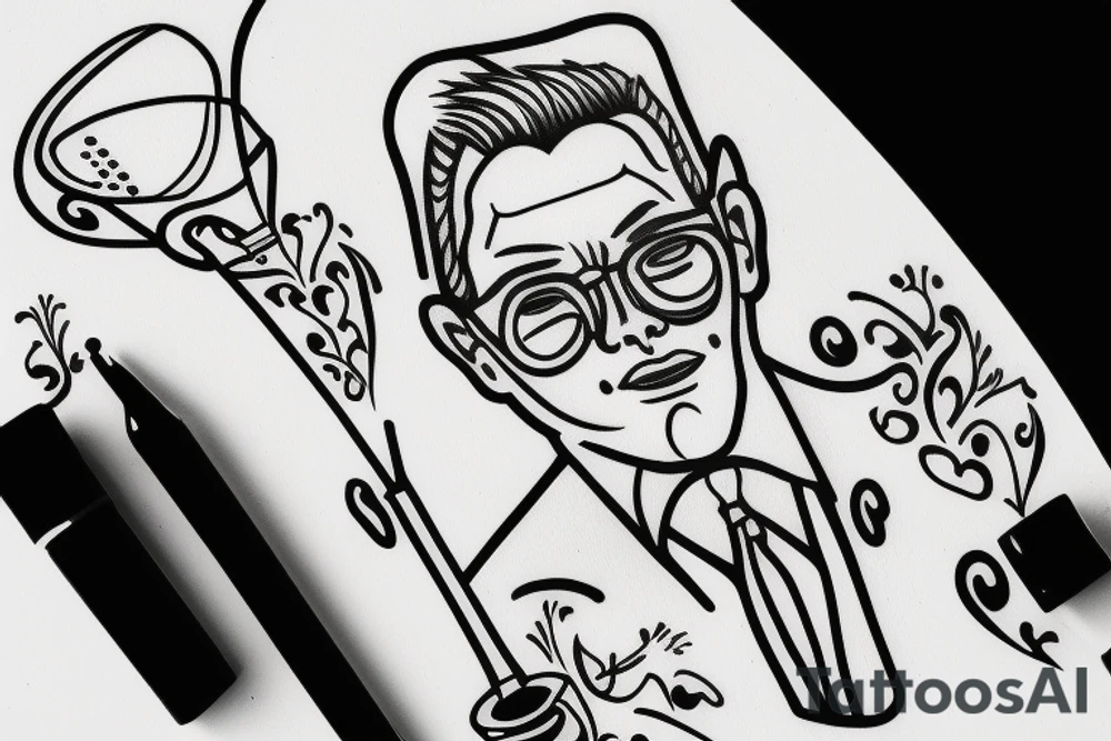 man in suit holding a martini glass tattoo idea