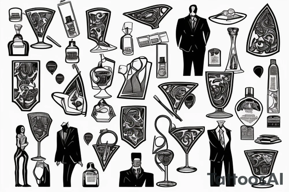 man in suit holding a martini glass tattoo idea