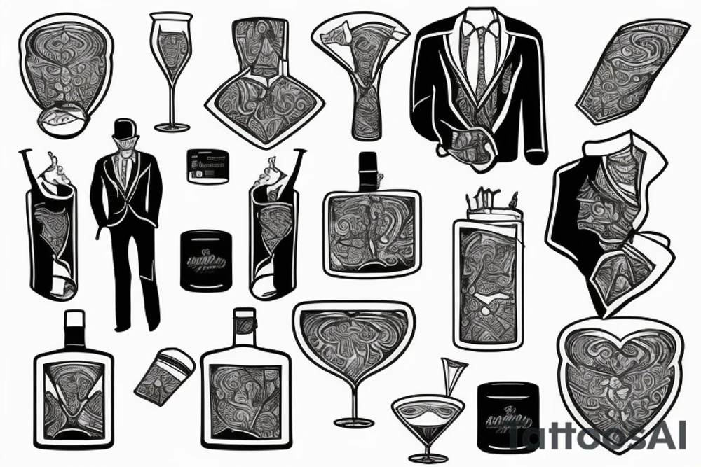 man in suit holding a martini glass tattoo idea