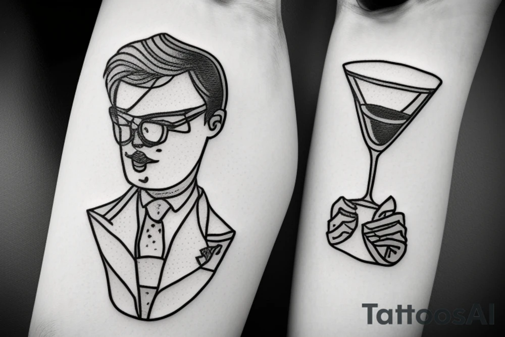 man in suit holding a martini glass tattoo idea