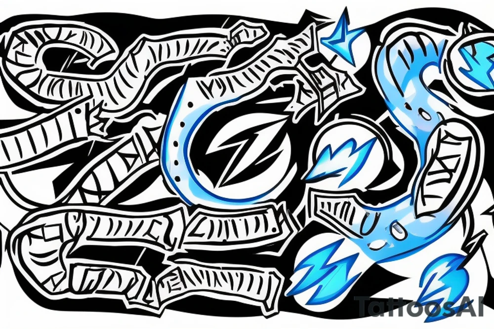 Black Lightning with a Bright blue outline that goes around forearm like a chain tattoo idea