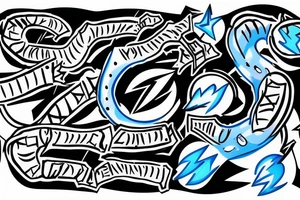 Black Lightning with a Bright blue outline that goes around forearm like a chain tattoo idea