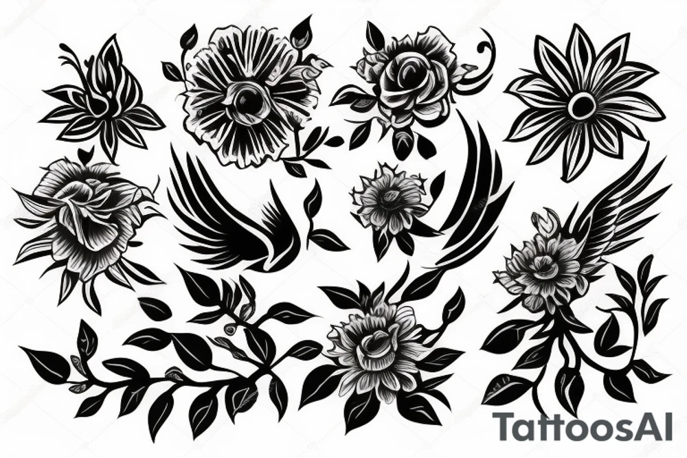 Phoenix fire flowers tattoo idea