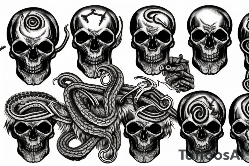 occult skull and snake tattoo idea