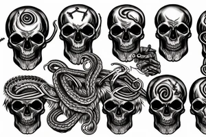 occult skull and snake tattoo idea