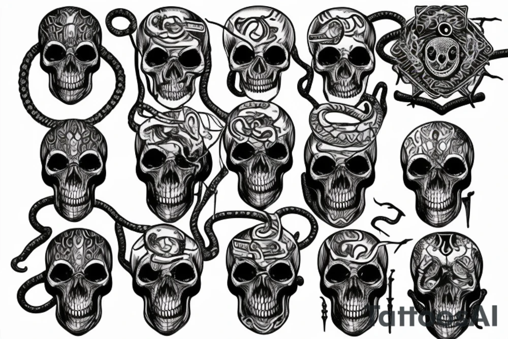 occult skull and snake tattoo idea