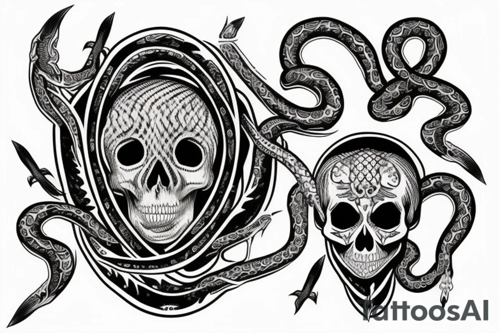 occult skull and snake tattoo idea